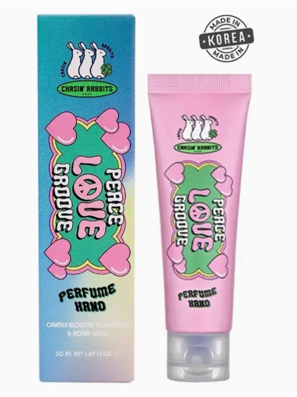 Chasin' Rabbits Perfume Hand Cream in the "Love" scent a playful pink tube